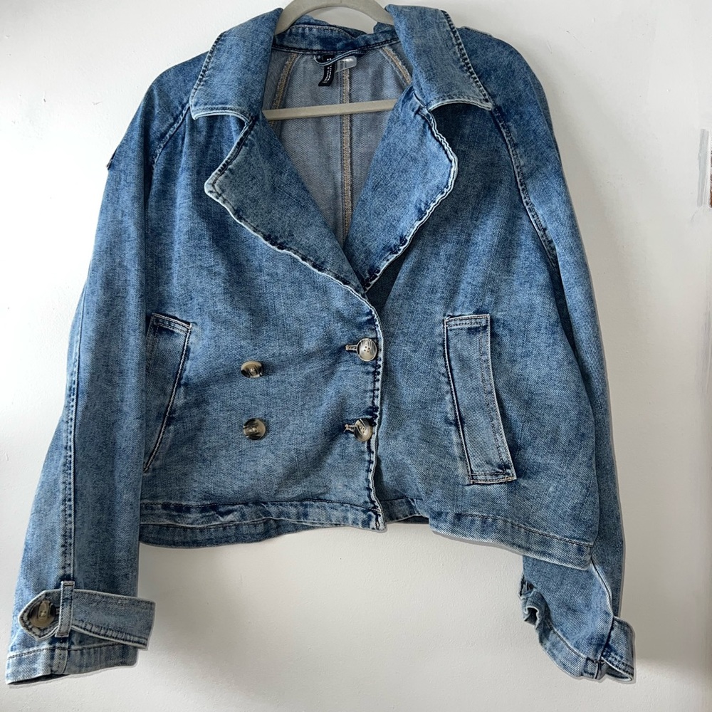 H&M Divided Jean Jacket Moto Acid Wash Boxy Fit